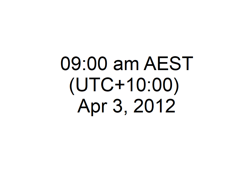Unambiguous time notation displaying 09:00 am AEST (UTC+10:00) Apr 3, 2012